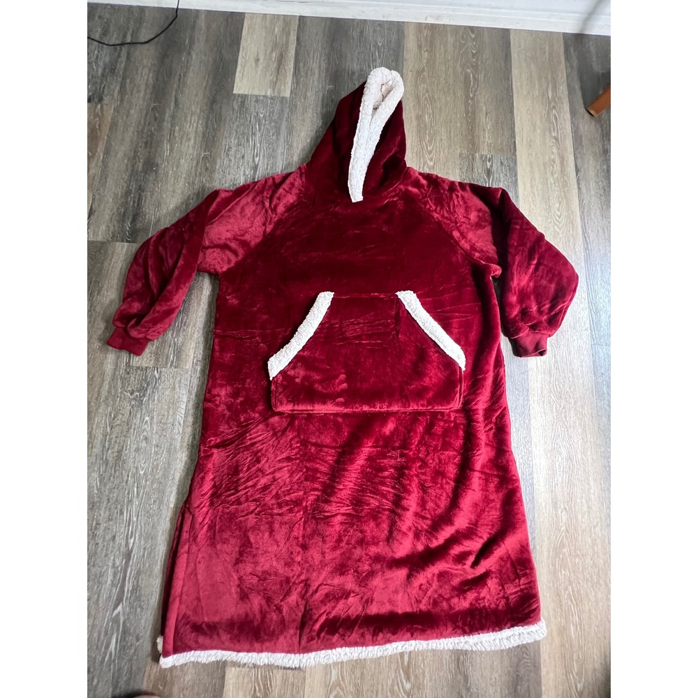 Wearable Blanket Hoodie Unisex‎ OS Red Sherpa Trim Oversized Lounger